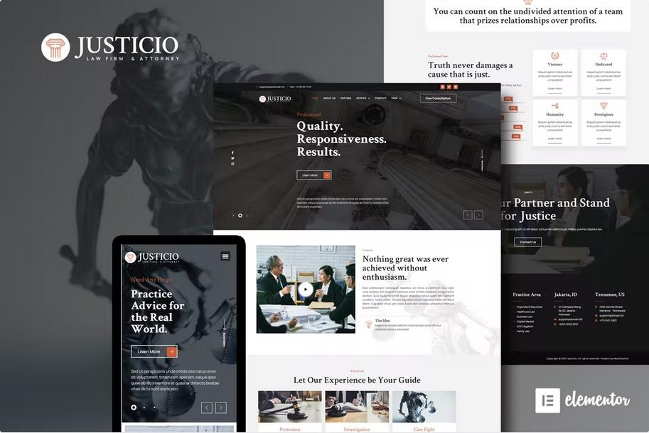 JUSTICIO – LAW FIRM & ATTORNEY ELEMENTOR TEMPLATE KIT